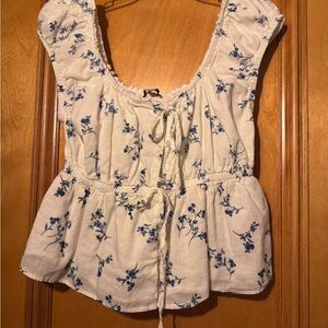 Elegant White and Blue Floral Women's Blouse